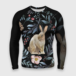 Рашгард мужской Новогодний кролик - Веточки и цветочки, цвет: 3D-принт