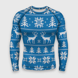 Рашгард мужской Рождественский синий свитер с оленями, цвет: 3D-принт