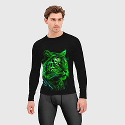 Рашгард мужской Нейросеть: неоновый зелёный тигр, цвет: 3D-принт — фото 2
