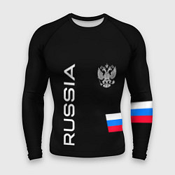 Рашгард мужской Россия и три линии на черном фоне, цвет: 3D-принт