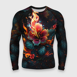 Мужской рашгард Огненный цветок на темном фоне