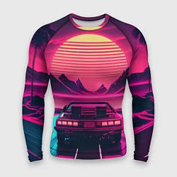 Рашгард мужской Синтвейв закат и автомобиль, цвет: 3D-принт