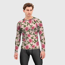Рашгард мужской Акварельные розы на бежевом - паттерн, цвет: 3D-принт — фото 2