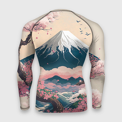 Мужской рашгард Японский пейзаж: цветение сакуры у горы Фудзияма / 3D-принт – фото 2