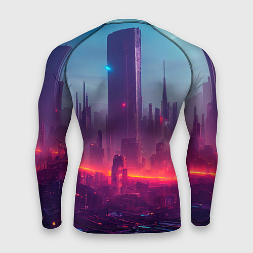 Мужской рашгард Город ночной и неоновый / 3D-принт – фото 2