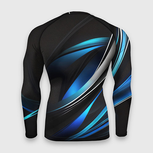 Мужской рашгард Абстрактные синие и белые линии на черном фоне / 3D-принт – фото 2
