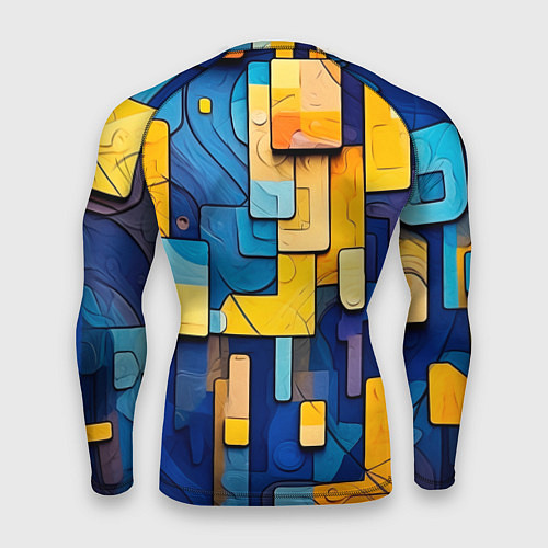 Мужской рашгард Синие и жёлтые фигуры / 3D-принт – фото 2