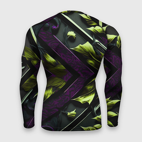 Мужской рашгард Зеленые листья и фиолетовые вставки / 3D-принт – фото 2