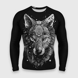 Рашгард мужской Волк в черно-белом орнаменте, цвет: 3D-принт