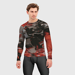 Рашгард мужской Чёрные и красные волны, цвет: 3D-принт — фото 2