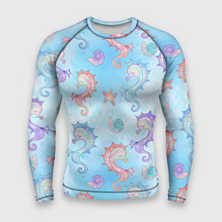 Рашгард мужской Морские коньки - паттерн, цвет: 3D-принт