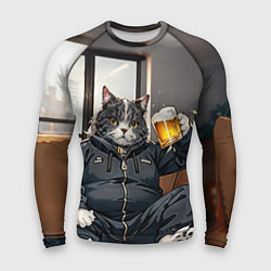 Мужской рашгард Толстый кот со стаканом пива