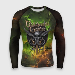 Рашгард мужской Baldurs Gate 3 logo dark green fire, цвет: 3D-принт
