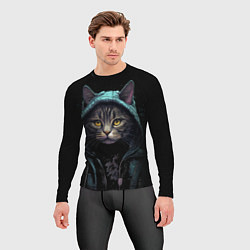 Рашгард мужской Кот в капюшоне стиль киберпанк, цвет: 3D-принт — фото 2