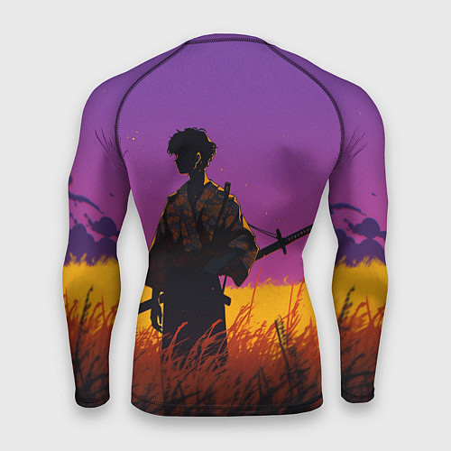 Мужской рашгард Самурай на закате - фиолетовый / 3D-принт – фото 2