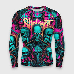 Рашгард мужской Slipknot на фоне рок черепов, цвет: 3D-принт