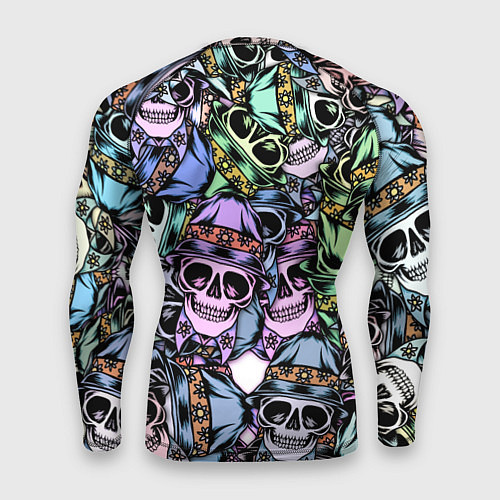 Мужской рашгард Разноцветные черепа в кепке паттерн / 3D-принт – фото 2
