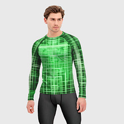Рашгард мужской Зелёные неоновые полосы киберпанк, цвет: 3D-принт — фото 2
