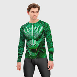Рашгард мужской Нейросеть - барельеф зелёный дракон, цвет: 3D-принт — фото 2