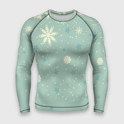 Рашгард мужской Снежинки и звезды на матно зеленем, цвет: 3D-принт