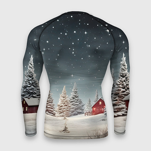 Мужской рашгард Зимний пейзаж с елями и снегом / 3D-принт – фото 2