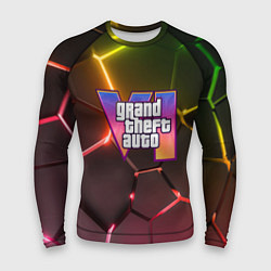 Рашгард мужской GTA 6 лого на фоне разлома радужных плит, цвет: 3D-принт