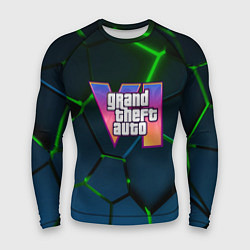 Рашгард мужской GTA 6 лого на фоне разлома зеленых плит, цвет: 3D-принт