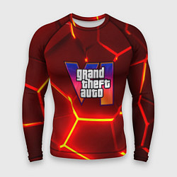 Рашгард мужской GTA 6 лого на фоне разлома красных плит, цвет: 3D-принт