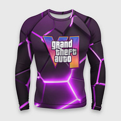 Мужской рашгард GTA 6 лого на фоне разлома фиолетовых плит