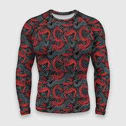 Рашгард мужской Красные драконы на сером фоне, цвет: 3D-принт