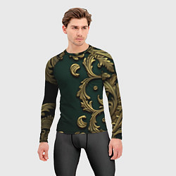 Рашгард мужской Лепнина золотые узоры на зеленой ткани, цвет: 3D-принт — фото 2