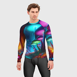 Рашгард мужской Планета цветных неоновых грибов, цвет: 3D-принт — фото 2