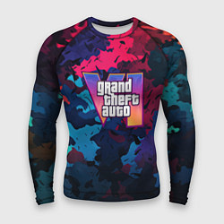 Мужской рашгард GTA 6 logo яркий неоновый камуфляжный стиль