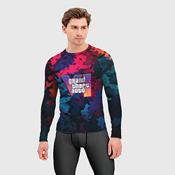 Рашгард мужской GTA 6 logo яркий неоновый камуфляжный стиль, цвет: 3D-принт — фото 2