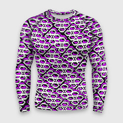 Рашгард мужской Фиолетово-белый узор на чёрном фоне, цвет: 3D-принт
