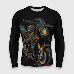 Мужской рашгард Темный мотоцикл на черном фоне