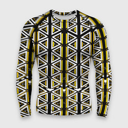 Рашгард мужской Жёлто-белые треугольники на чёрном фоне, цвет: 3D-принт