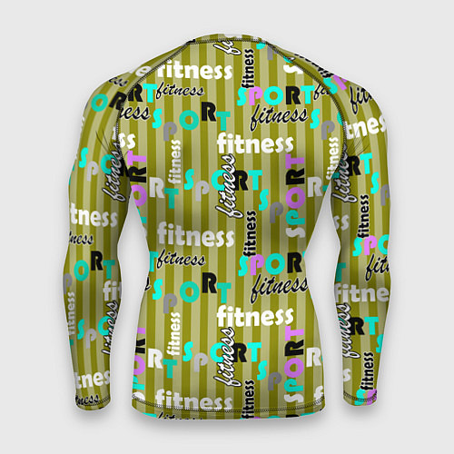 Мужской рашгард Спорт и фитнес оливковый полосатый узор с текстом / 3D-принт – фото 2
