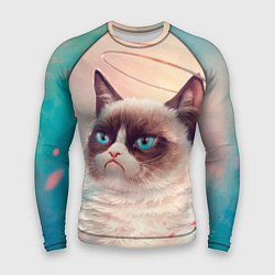 Рашгард мужской Мемный кот Grumpy Cat с нимбом, цвет: 3D-принт