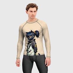 Рашгард мужской Прикольная чёрная кошечка - нейросеть, цвет: 3D-принт — фото 2