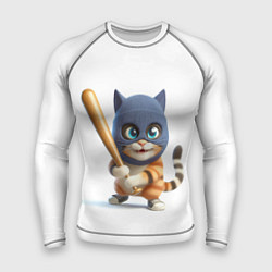Рашгард мужской Прикольный котёнок с бейсбольной битой и в балакла, цвет: 3D-принт
