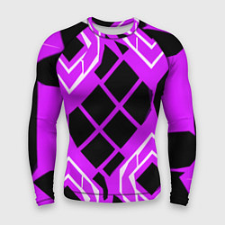 Рашгард мужской Чёрные квадраты и белые полосы на фиолетовом фоне, цвет: 3D-принт