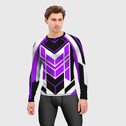 Рашгард мужской Purple and black stripes on a white background, цвет: 3D-принт — фото 2