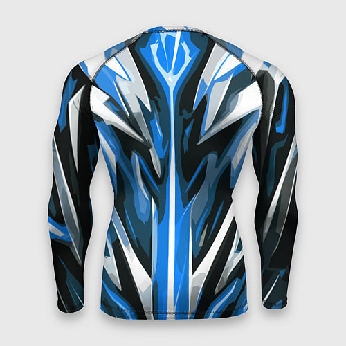 Мужской рашгард Хаотичная сине-белая абстракция на чёрном фоне / 3D-принт – фото 2