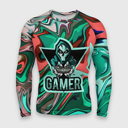 Мужской рашгард Gamer - лого череп с игровым джойстиком