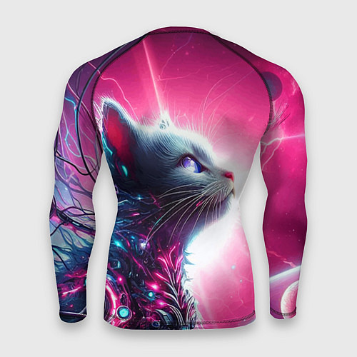 Мужской рашгард Космический кибер котёнок - неоновое свечение / 3D-принт – фото 2