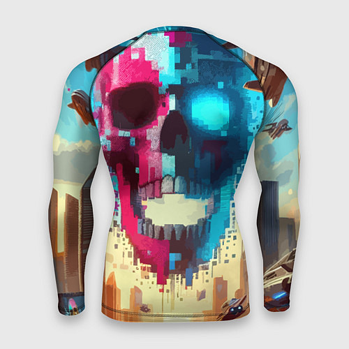 Мужской рашгард Cool vanguard neon cyber skull - ai art / 3D-принт – фото 2