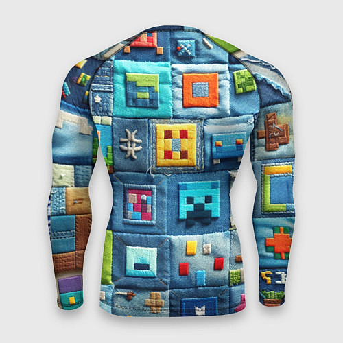 Мужской рашгард Minecraft на пэчворк дениме / 3D-принт – фото 2