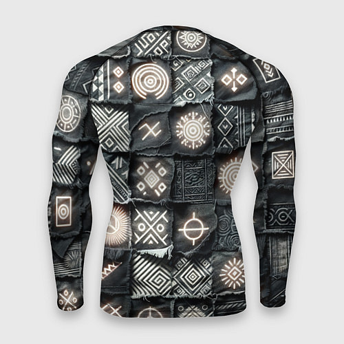 Мужской рашгард Африканские знаки на пэчворк дениме / 3D-принт – фото 2