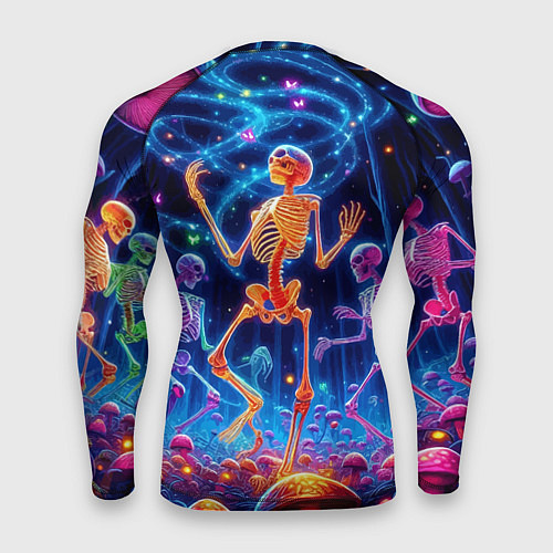 Мужской рашгард Танец неоновых скелетов под грибами / 3D-принт – фото 2